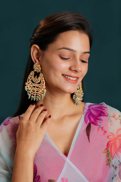Indian traditional wear white jadtar stone chandbaali