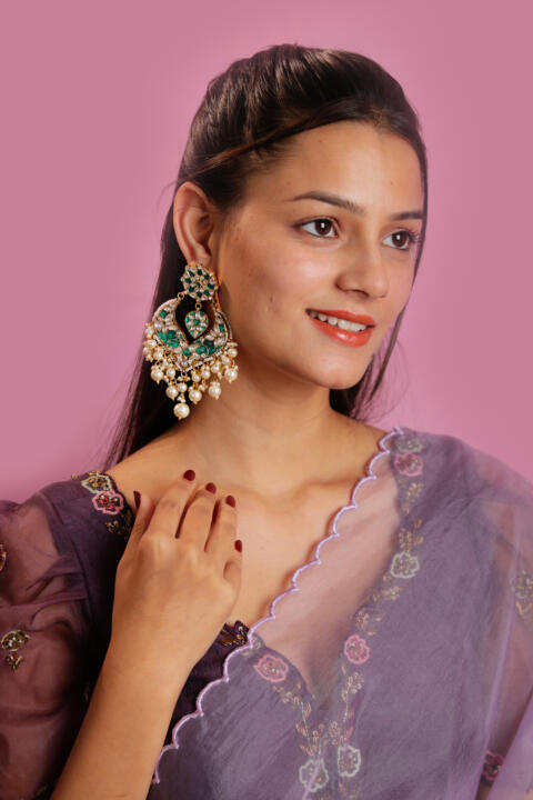Riana jewellery floral stone danglers earrings