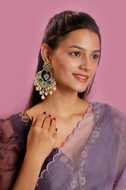 Riana jewellery floral stone danglers earrings