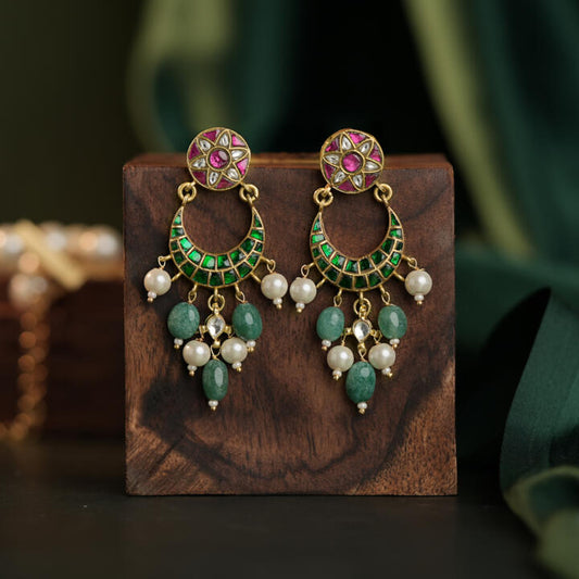 Gold Plated pink green chandbaali