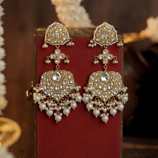 White pearl gold plated long Earrings