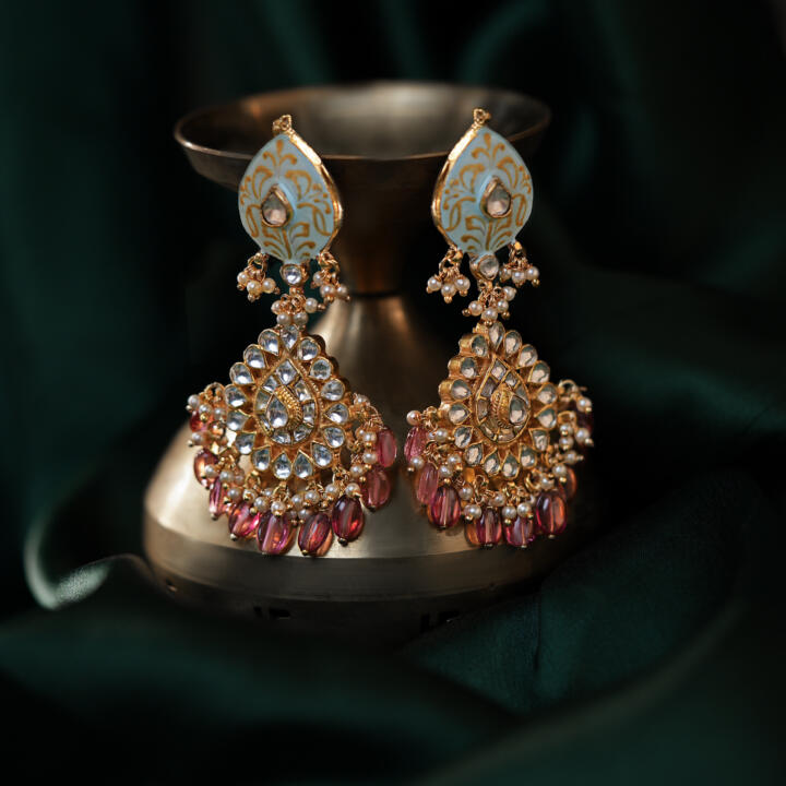 Meenakari Earrings with light pink beads