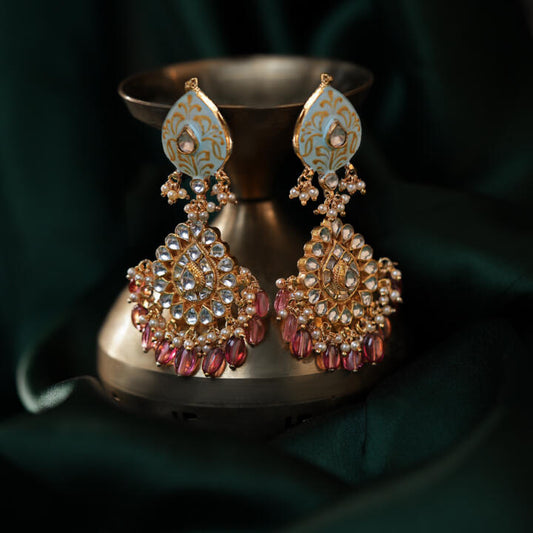 Meenakari Earrings with light pink beads