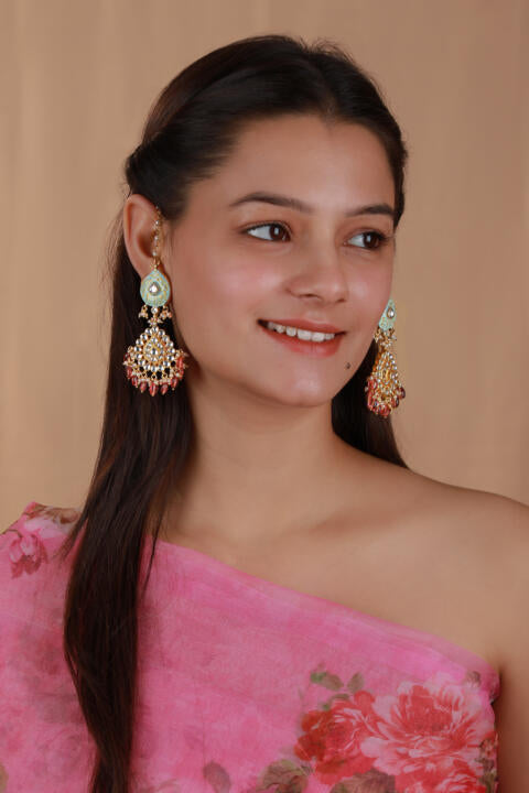 Meenakari Earrings with light pink beads