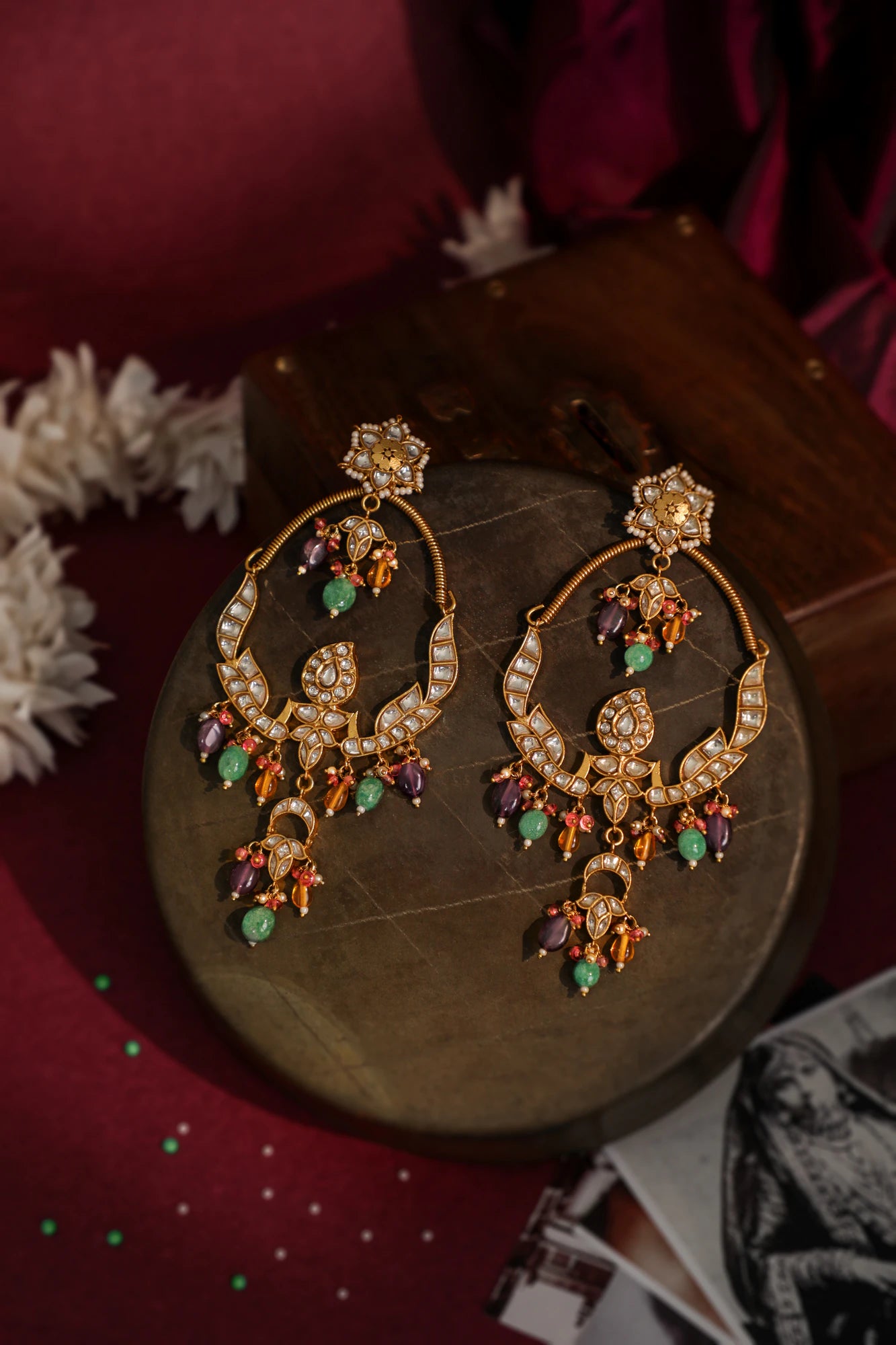 Chandbali earings with multicolour beads