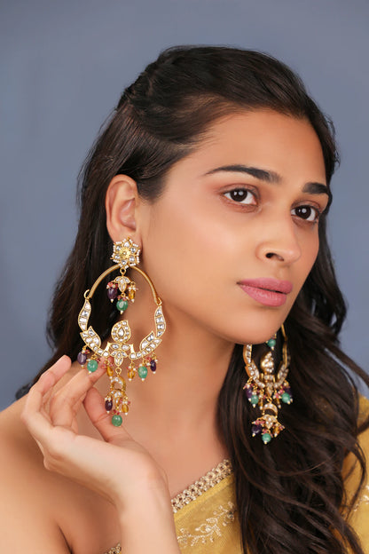 Chandbali earings with multicolour beads