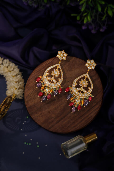 Ethnic style jhumkis with multicolour beads