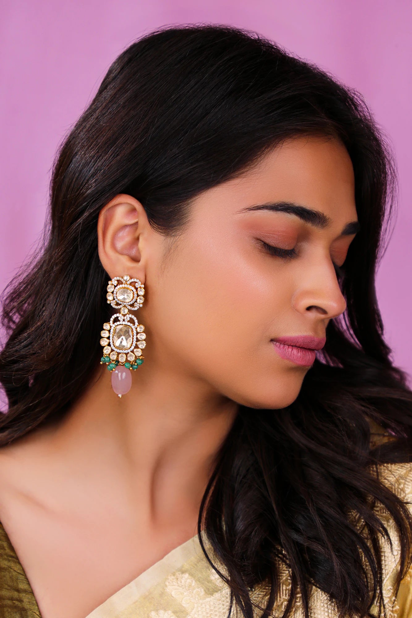 Mozanite earings with pastel beads