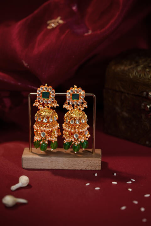 Emerald green traditional Jhumki earings