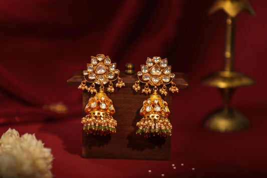 Jadau jhumki earings with floral studs
