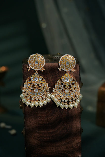 Statement chandbali earings with pearl drops