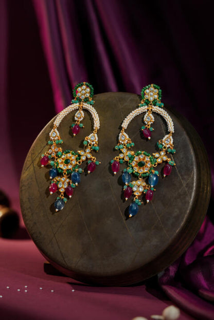 Desi look sabya style earings with multicolour beads