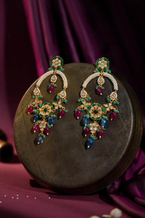 Desi look sabya style earings with multicolour beads