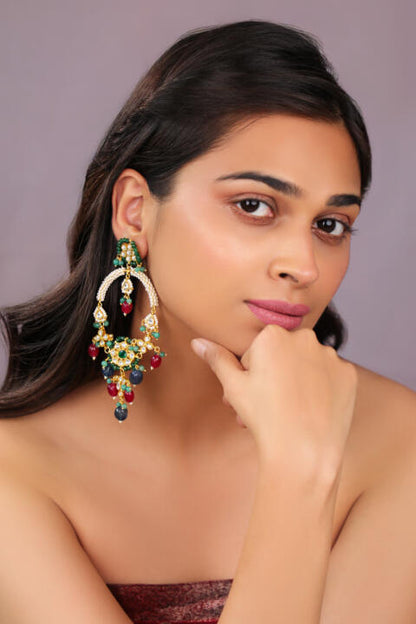 Desi look sabya style earings with multicolour beads