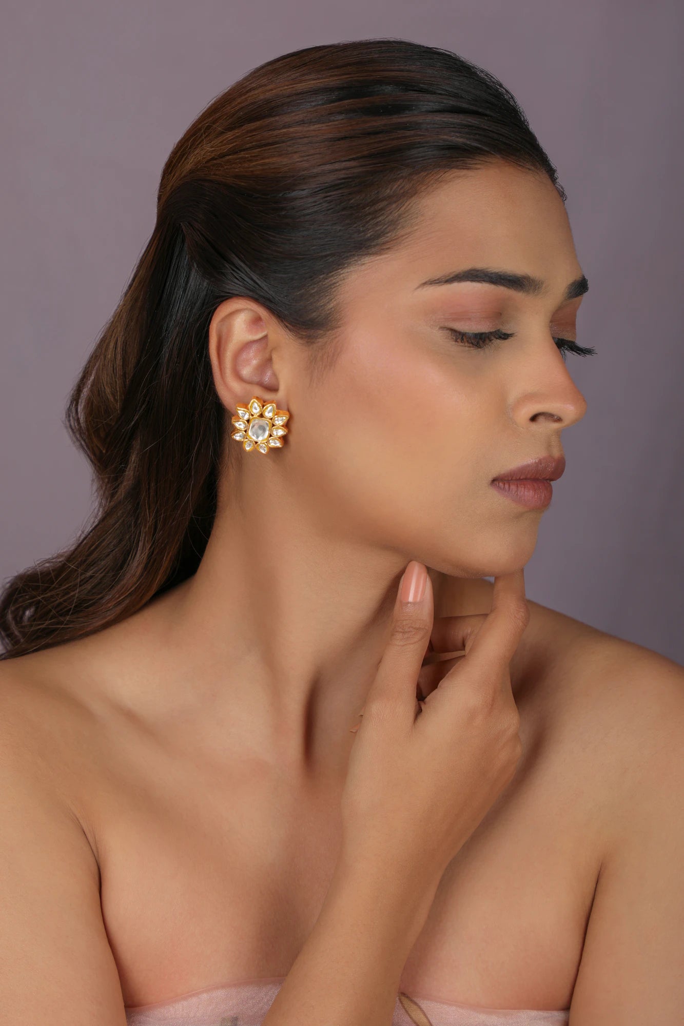 Floral design gold plated studs