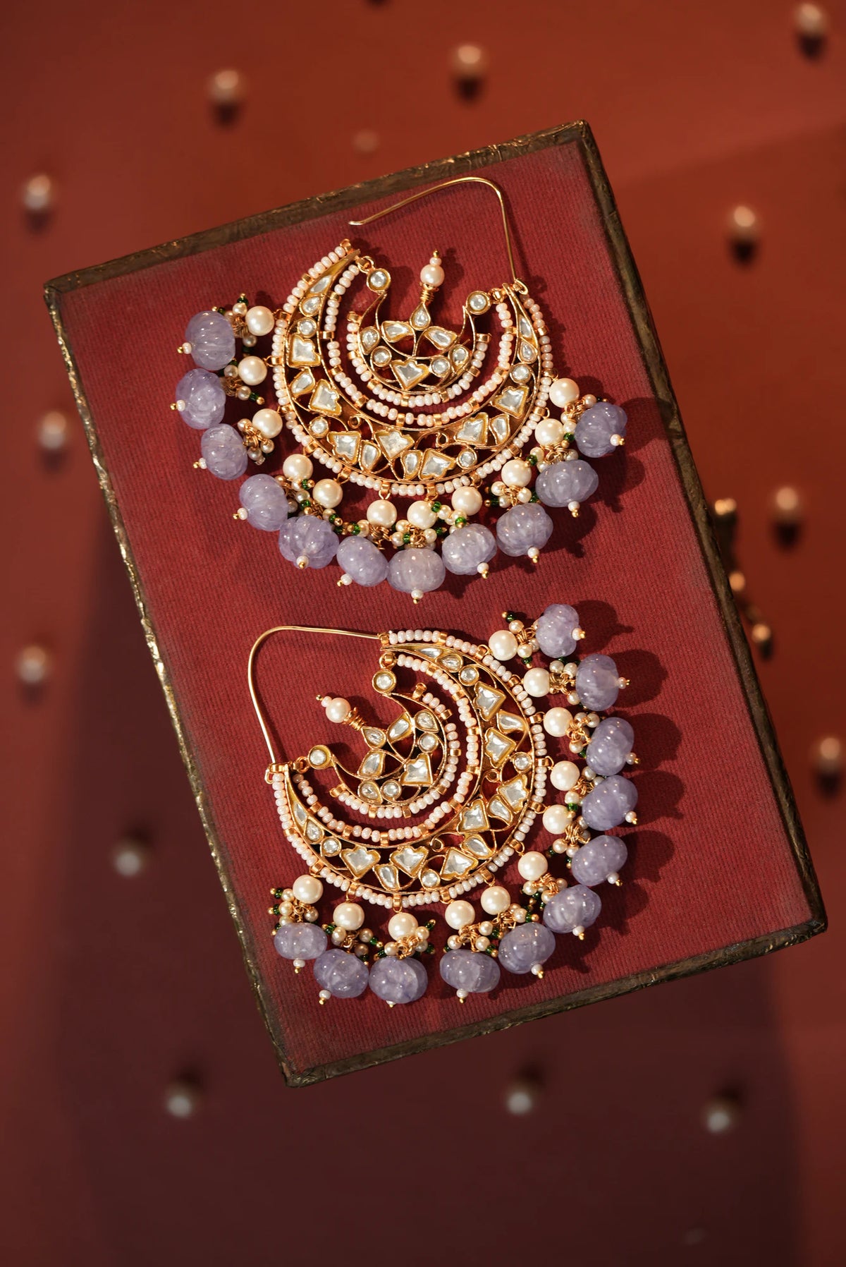 Gold tone plated purple beads chandbaali