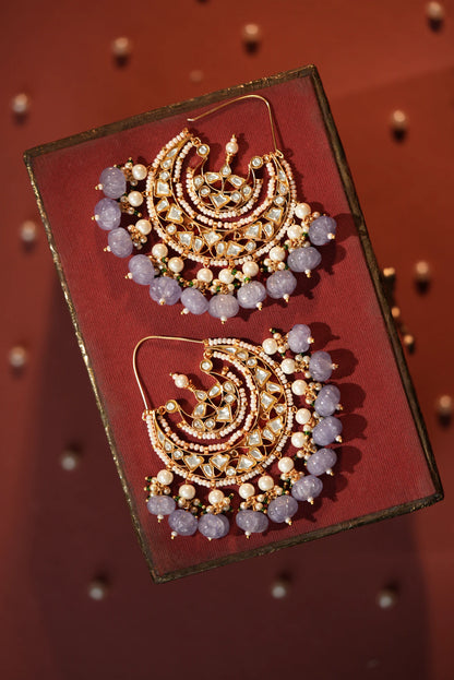 Gold tone plated purple beads chandbaali