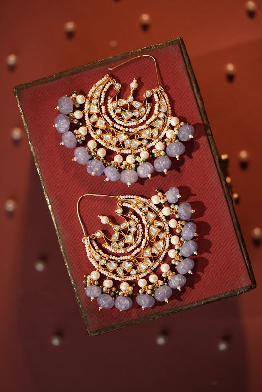 Gold tone plated purple beads chandbaali