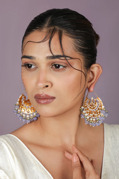 Gold tone plated purple beads chandbaali