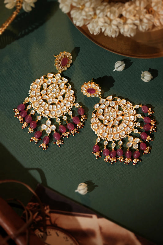 pink beaded festive wear chandbaali earrings
