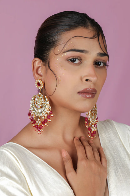 pink beaded festive wear chandbaali earrings