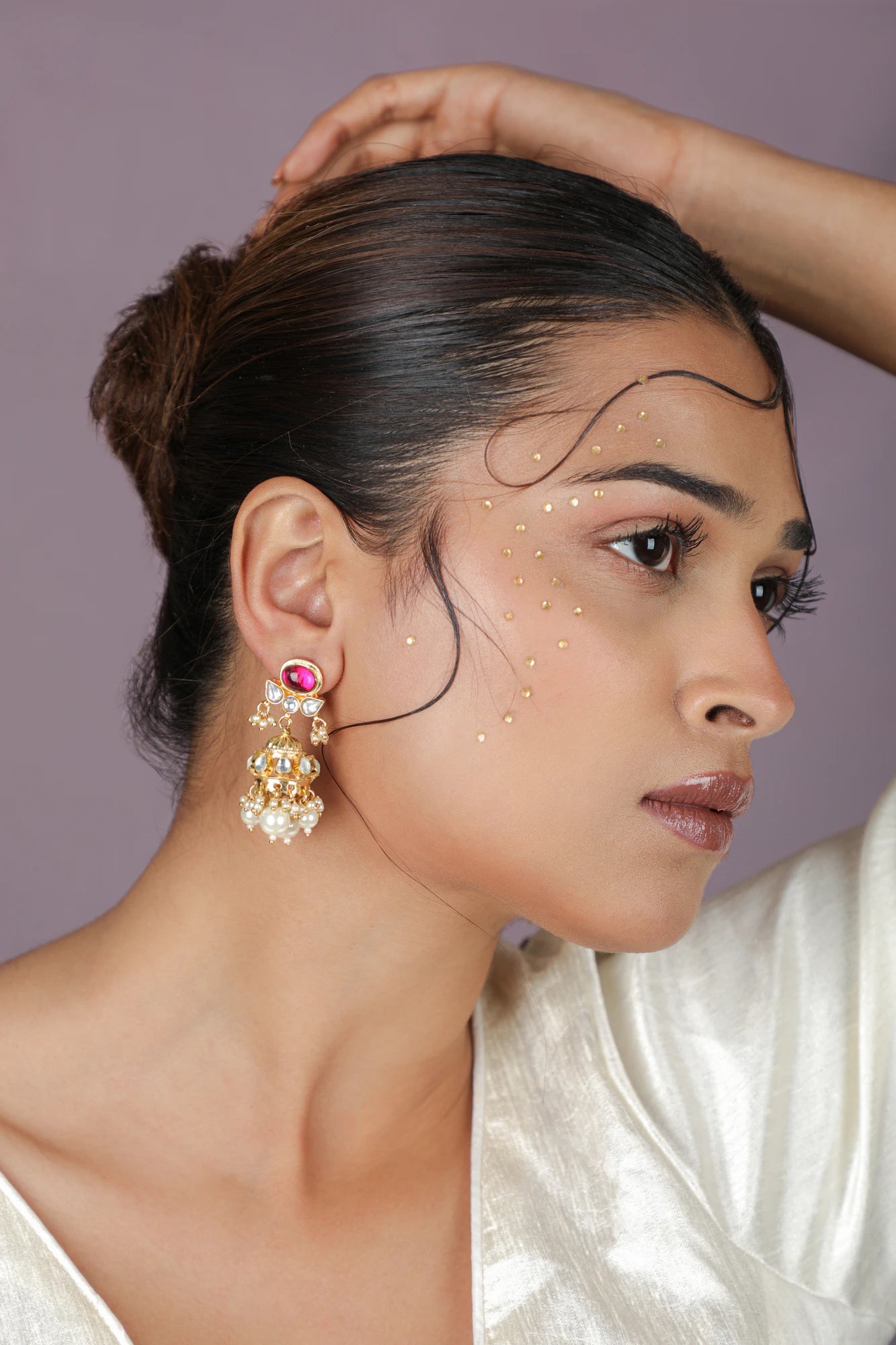 Rose pink small jhumka with pearl