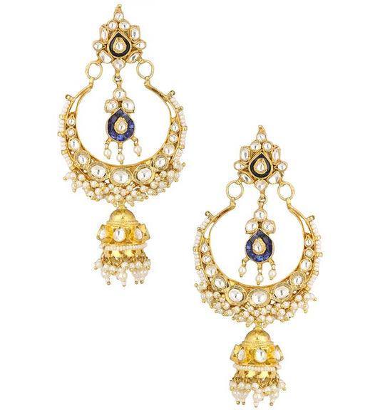 Whilte & Blue Jadtar Studded Chandbalis