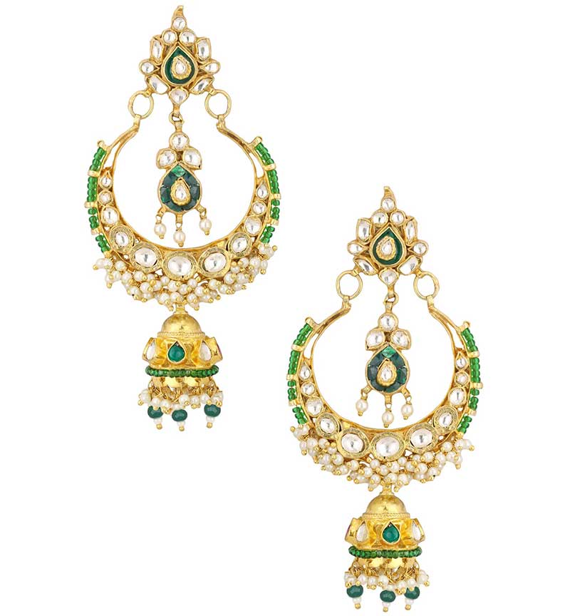 Whilte & Green Jadtar Studded Chandbalis