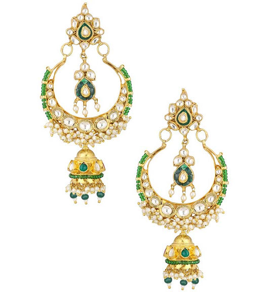 Whilte & Green Jadtar Studded Chandbalis