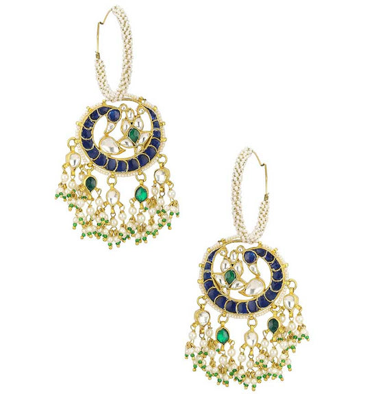 White, Blue & Green Jadtar Hoop Earrings