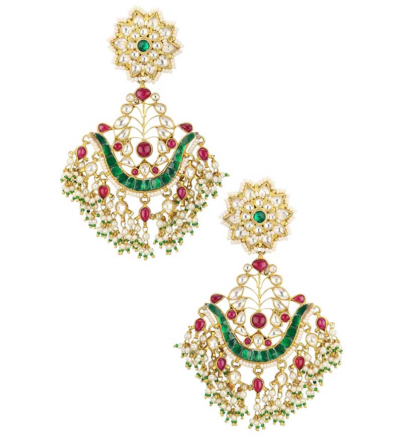 White, Piink & Green U shaped Chandbalis