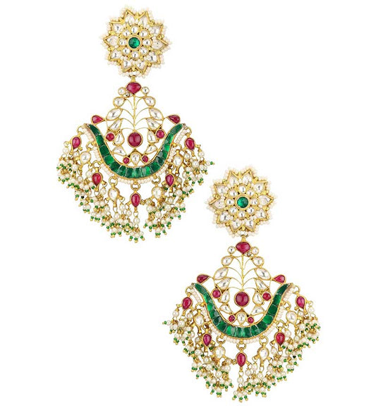 White, Piink & Green U shaped Chandbalis