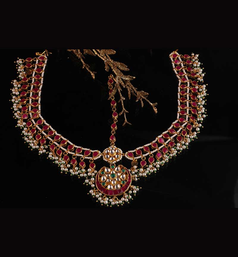 Pink Kundan Studded Matha patti Jewelry