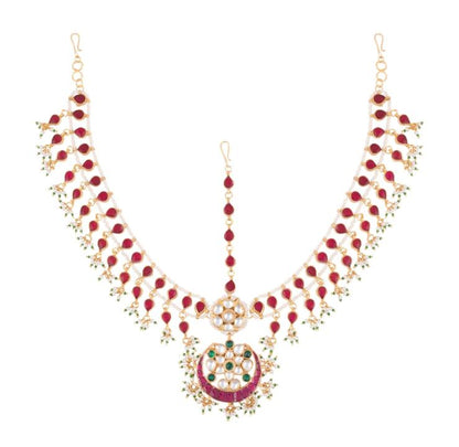 Pink Kundan Studded Matha Patti Jewelry