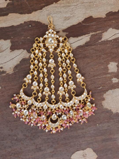 White Jadtar Stone Passa With Pink Hangings