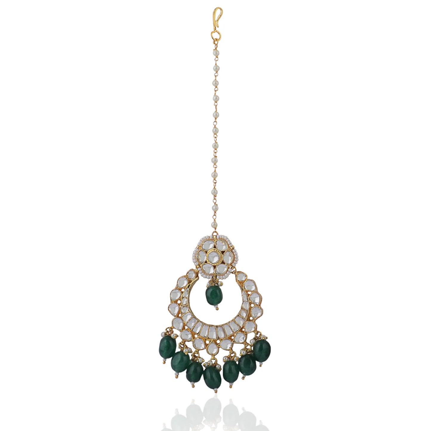 Green Beads White Jadtar Tikka