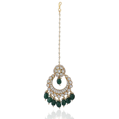 Green Beads White Jadtar Tikka