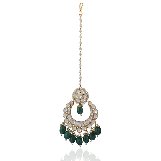 Green Beads White Jadtar Tikka