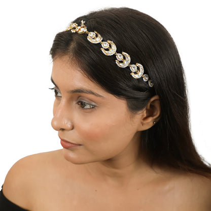 Chandshape Mathapatti Hairband Studded With White Jadtar Stones