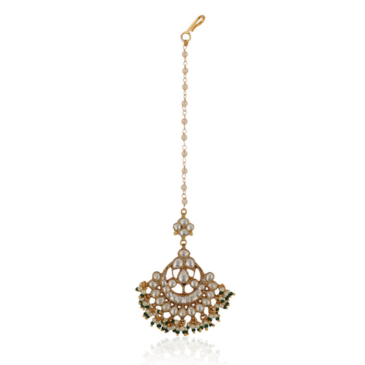 White And Green Hangings Jadtar Maangtikka