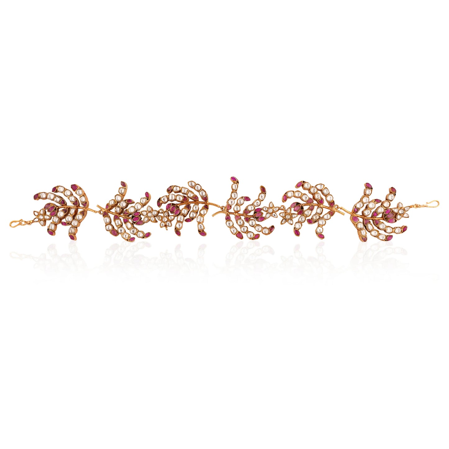 Leaf Design Pink & White Jadtar Shape Hairband