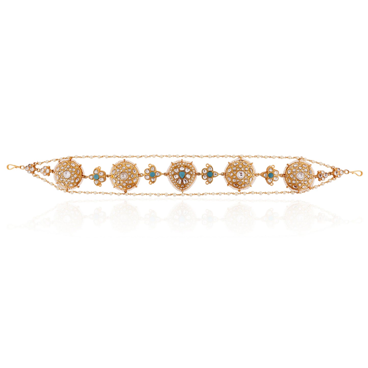 Firozi & White Jadtar Stone Hairband For Women