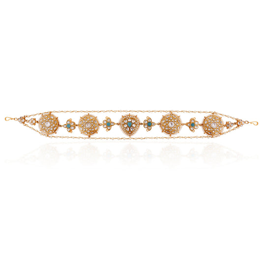 Firozi & White Jadtar Stone Hairband For Women