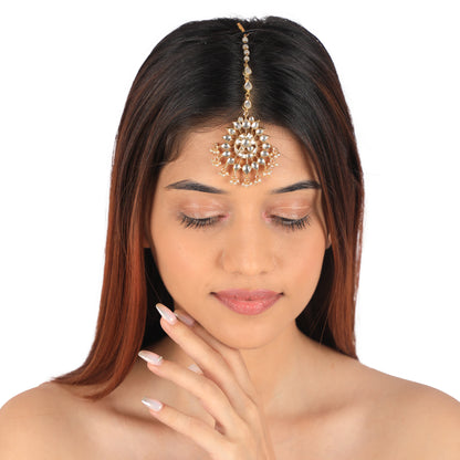 Riana Gold Plated White Stone Studded Hangings Handcrafted Maang Tikka