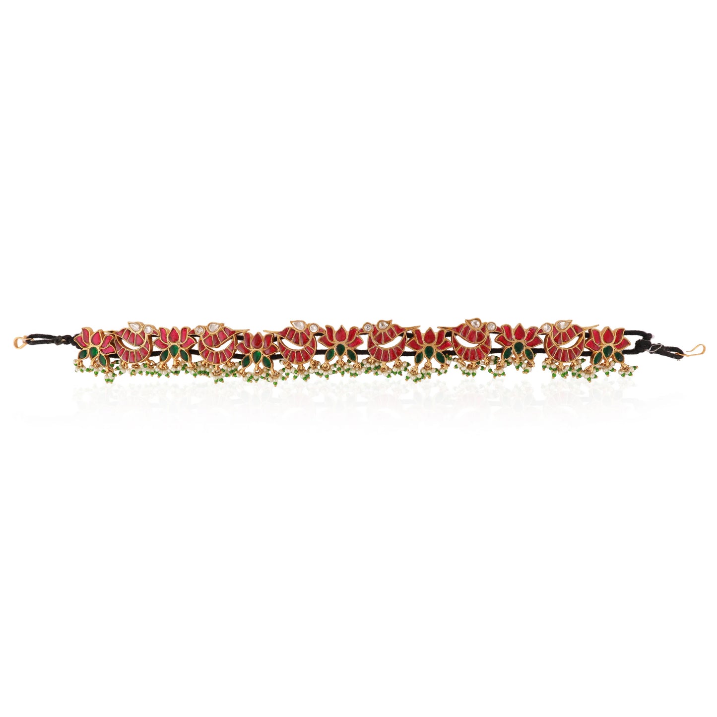 Traditional Statement Mathapatti Hairband With Lotus And Peacock Motives