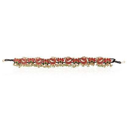 Traditional Statement Mathapatti Hairband With Lotus And Peacock Motives