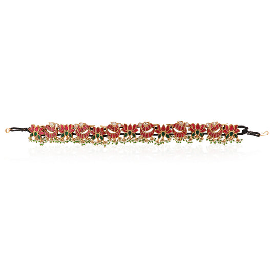 Traditional Statement Mathapatti Hairband With Lotus And Peacock Motives