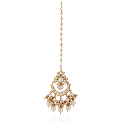 Gold Finish White Pearl Jadtar Maangtika