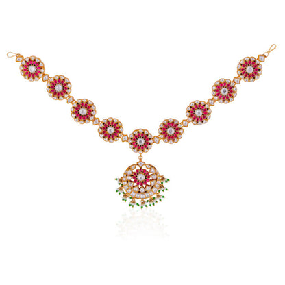 Ocassion wear Rajasthani Royal pink green uniquely handcraftedbold jadau mathapatti