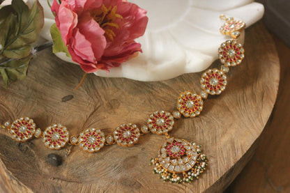 Ocassion wear Rajasthani Royal pink green uniquely handcraftedbold jadau mathapatti